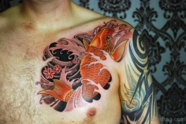 Colored Fish Tattoo On Chest