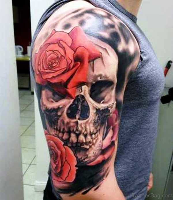 Colored Flower Skull Tattoo