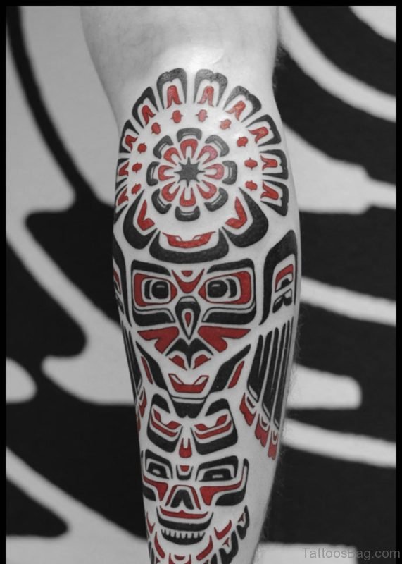 Colored Geometric Tattoo On Leg