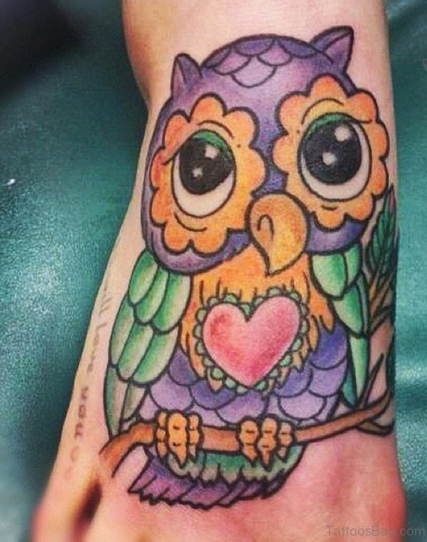 Colored Ink Owl Tattoo