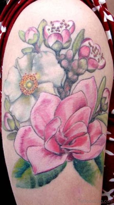 Colored Magnolia Flowers Tattoo
