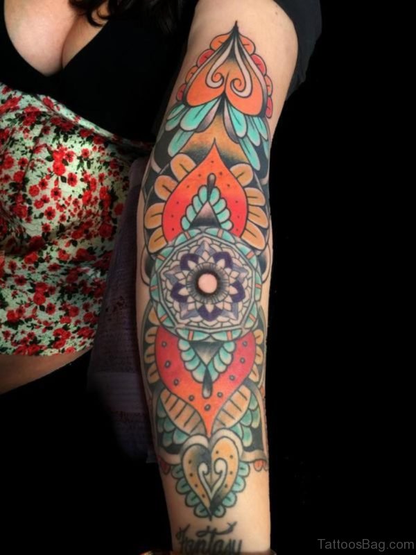 Colored Mandala Tattoo On Arm
