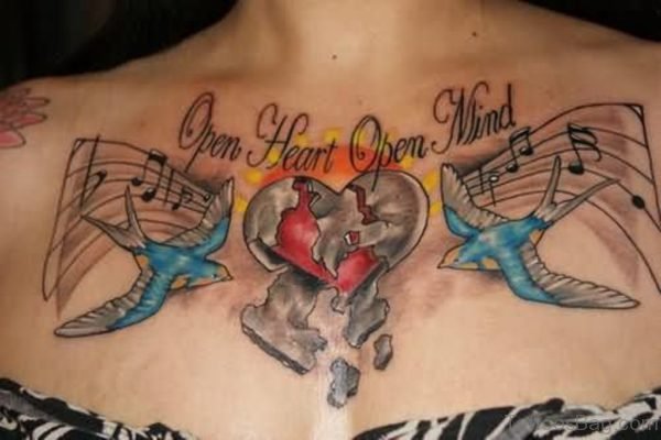 Colored Music Tattoo On Chest