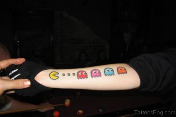 Colored Pacman Wrist Tattoo