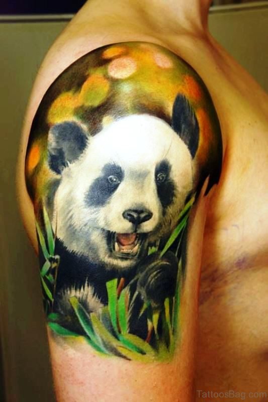 Colored Panda Shoulder Tattoo