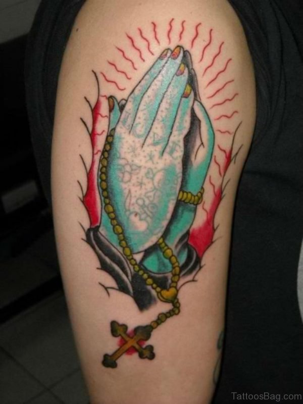 Colored Praying Hands Tattoo 