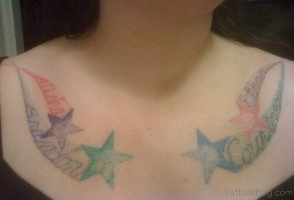 Colored Shooting Stars Tattoo On Chest