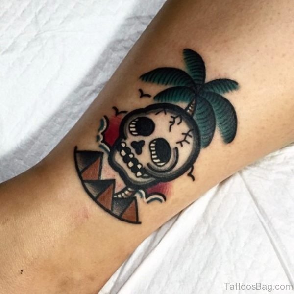 Colored Skull Tattoo On Ankle