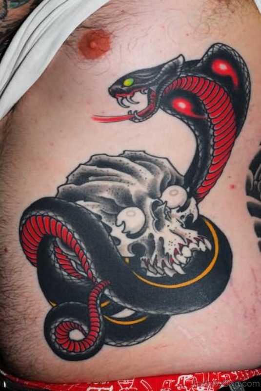 Colored Snake And Skull Tattoo