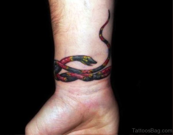 Colored Snake Wrist Tattoo