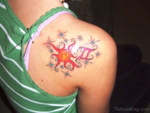 Colored Tattoo On Shoulder Back