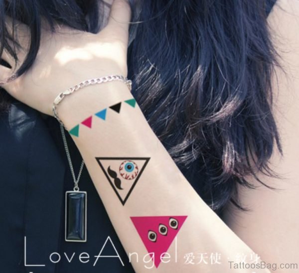 Colored Triangle Tattoo On Wrist