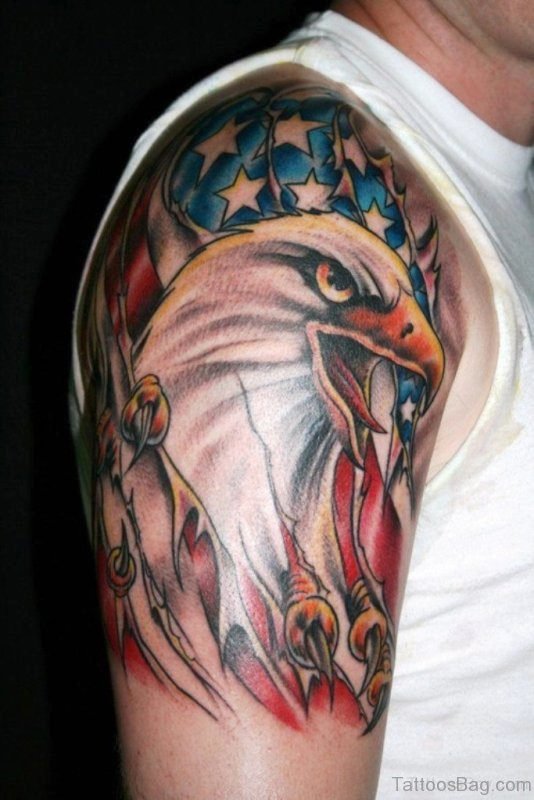 Colorful American Eagle Tattoo Design 