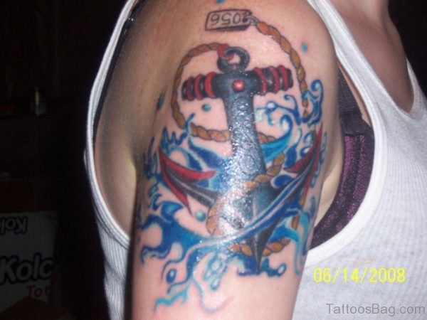 Colorful Anchor Tattoo On Shoulder