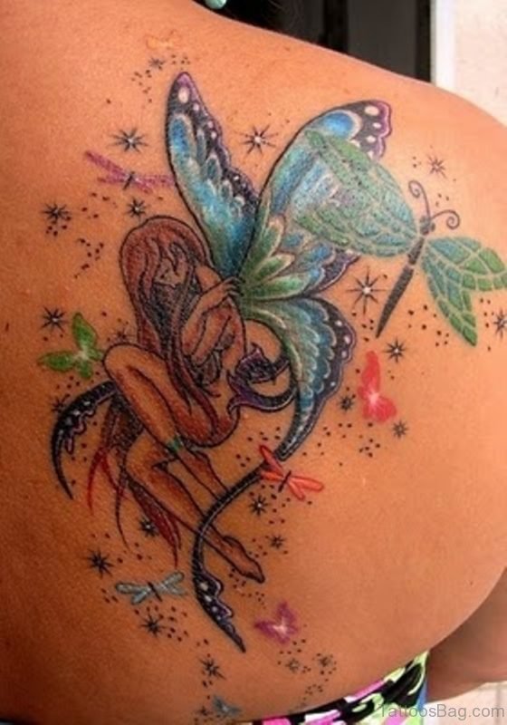Colorful Angel Wing Tattoo