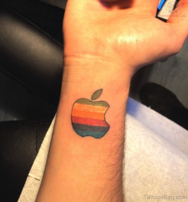 Colorful Apple Wrist Tattoo On Wrist