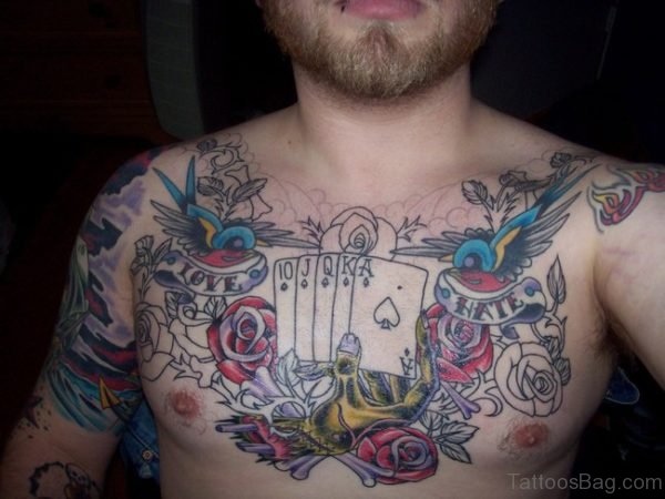 Colorful Birds Tattoo On Chest