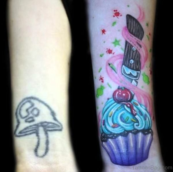 Colorful Cupcake Tattoo On Wrist 