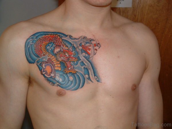 Colorful Dragon Chest Tattoo