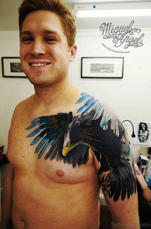 Colorful Eagle Tattoo Design On Left Shoulder 