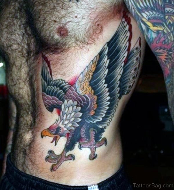 Colorful Eagle Tattoo On Rib