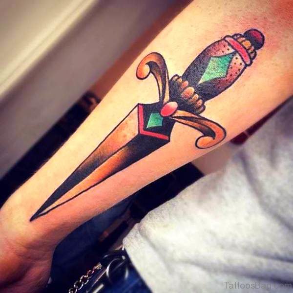 Colorful Fantastic Dagger Tattoo On Arm