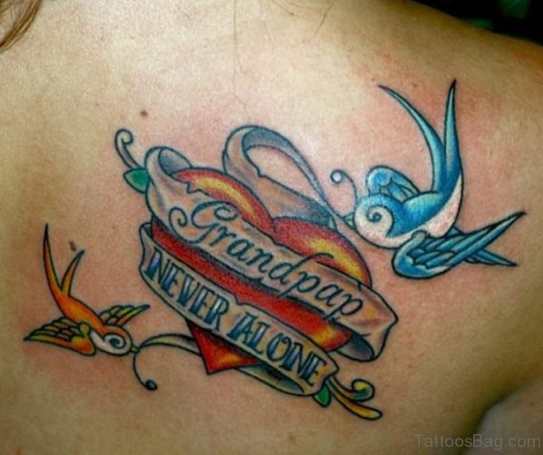 Colorful Grandpa Tattoo On Back