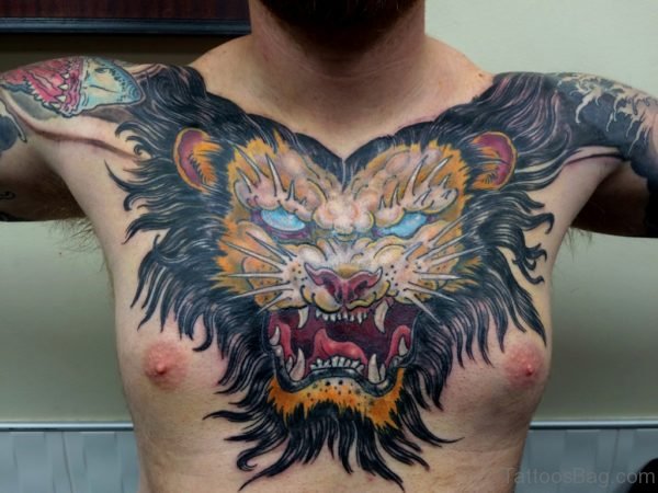 Colorful  Lion Tattoo On Chest