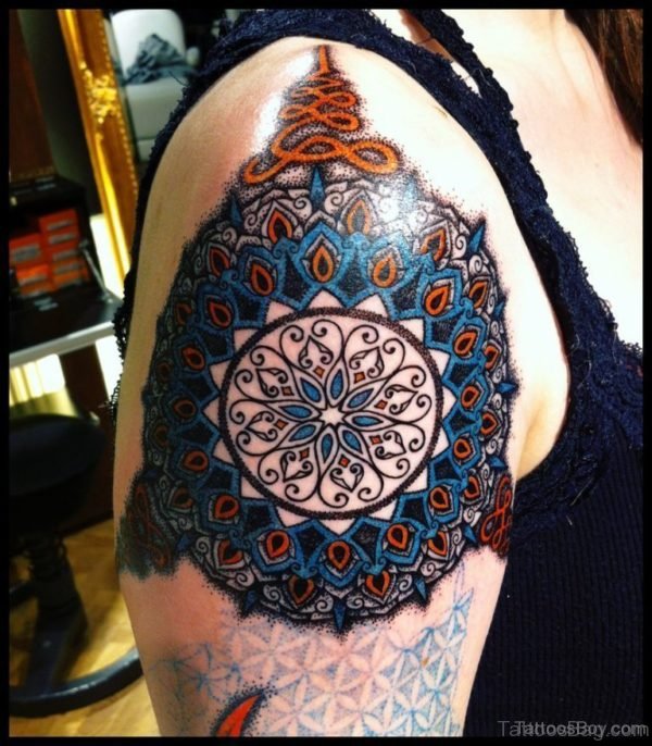 Colorful Mandala Tattoo On Shoulder
