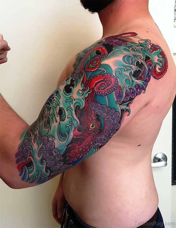 Colorful Octopus Full Sleeve Tattoo 