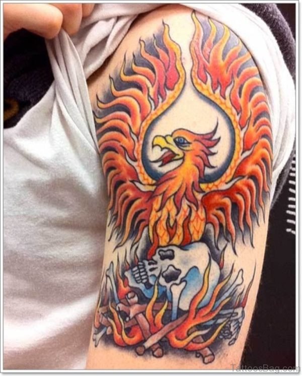 Colorful Phoenix Shoulder Tattoo Design