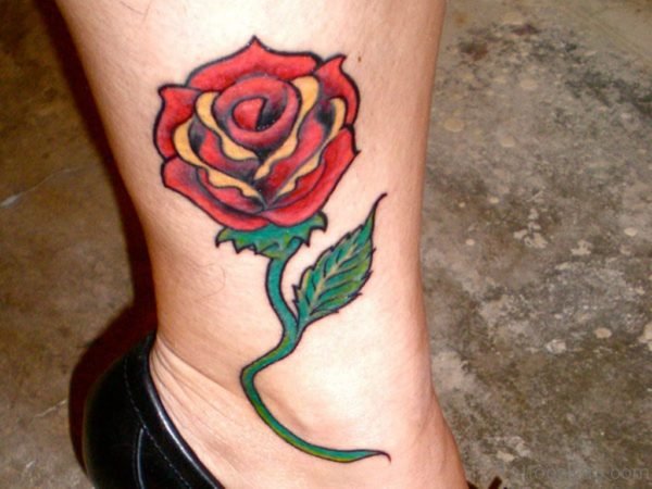 Colorful Rose Tattoo On Leg