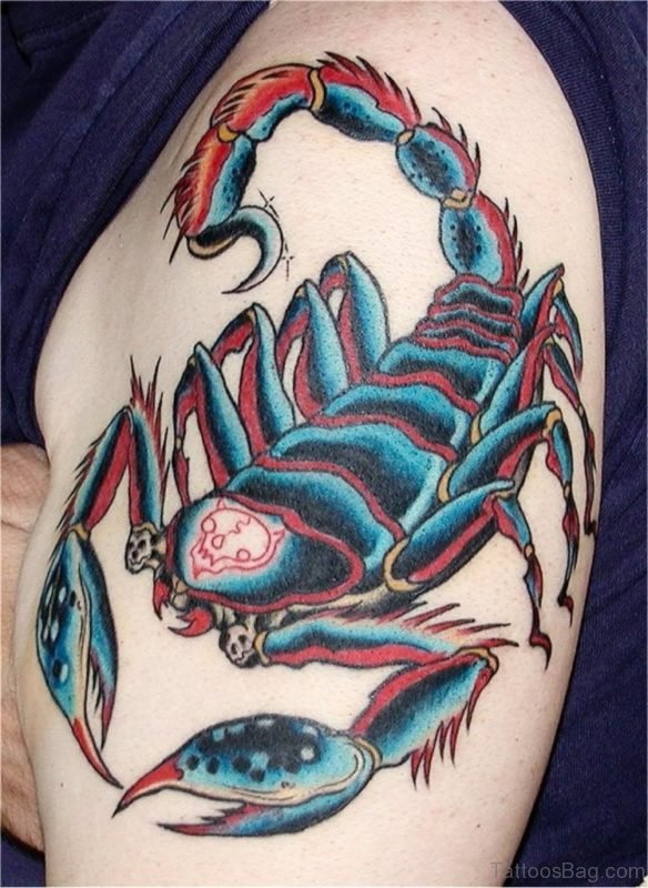 Colorful Scorpion Tattoo Design For Shoulder