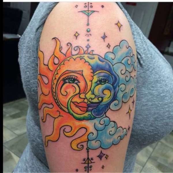 Colorful Sun And Cloud Tattoo