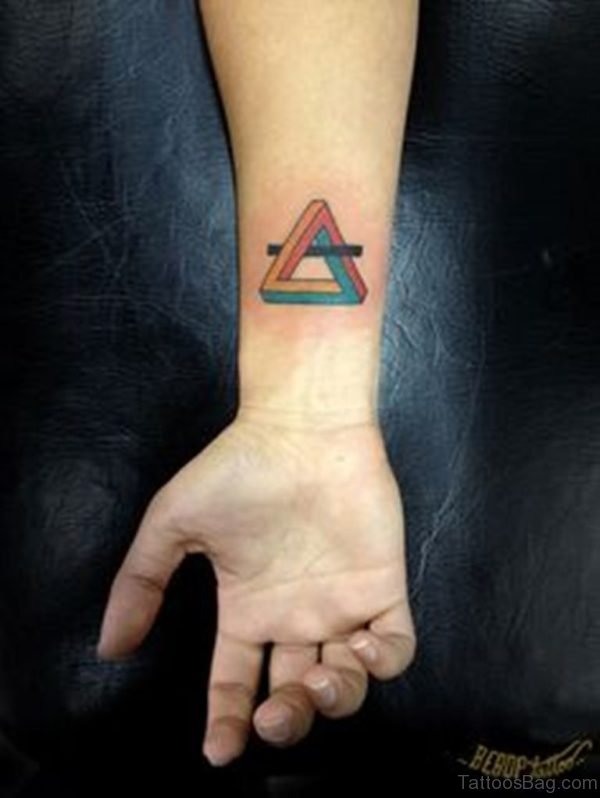 Colorful Triangle Wrist Tattoo