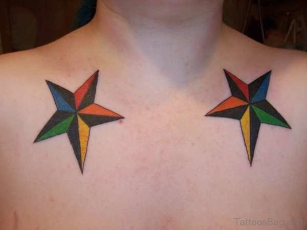 Colorful Two Nautical Star Tattoo