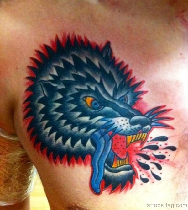 Colorful Wolf Head Tattoo