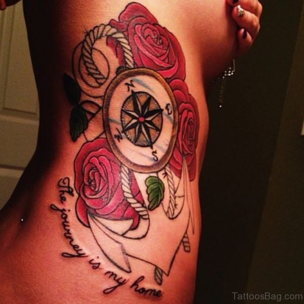 Colored Anchor And Compass Tattoo