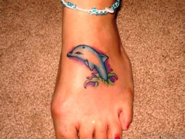 Colourful Dolphin Tattoo On Foot