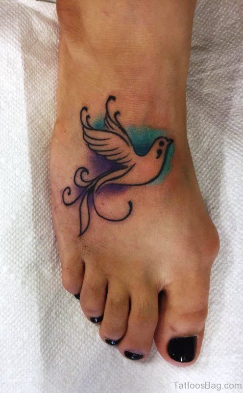 Colourful Dove Tattoo On Foot