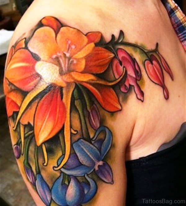 Colourful Flowers Shoulder Tattoo
