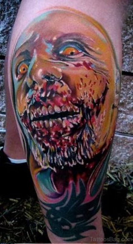 Colorful Zombie Face Tattoo