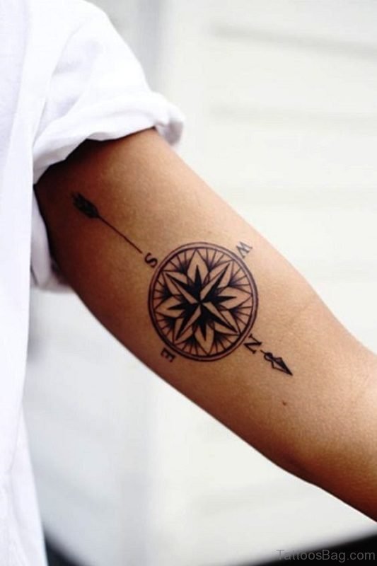 Compass Arrow Tattoo On Arm 