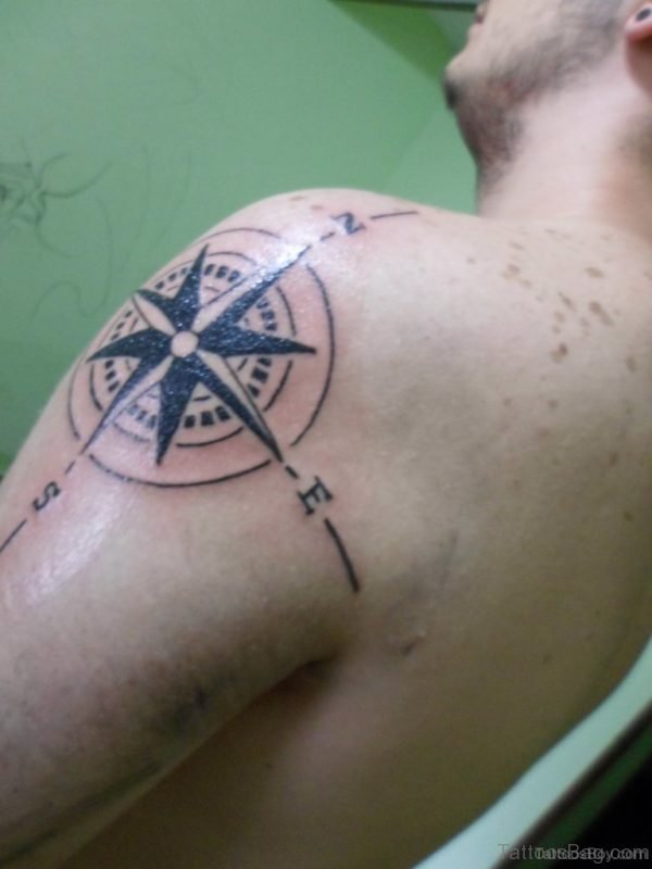 Compass Outline Tattoo On Shoulder