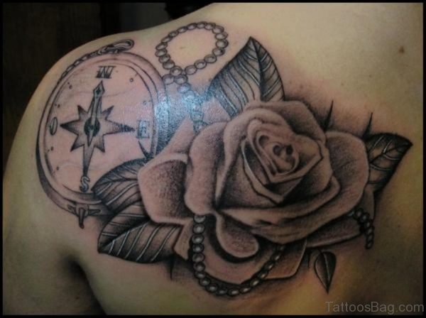 Compass Rose Tattoo On Back Shoulder