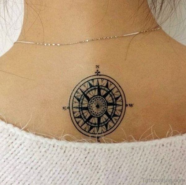 Compass Tattoo Below Neck