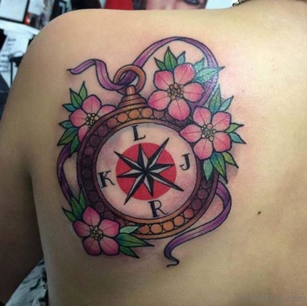 Compass Tattoo Design On Back Shoulder