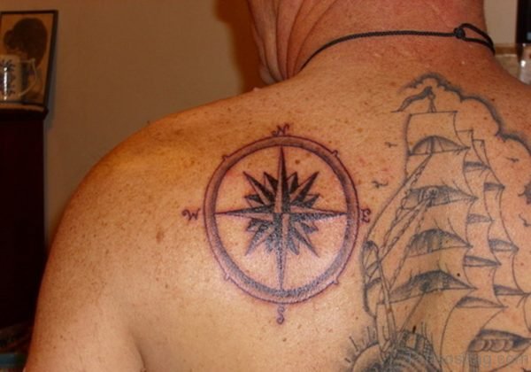 Compass Tattoo On Back Shoulder