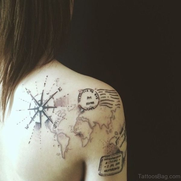 Compass Tattoo On Girl Right Back