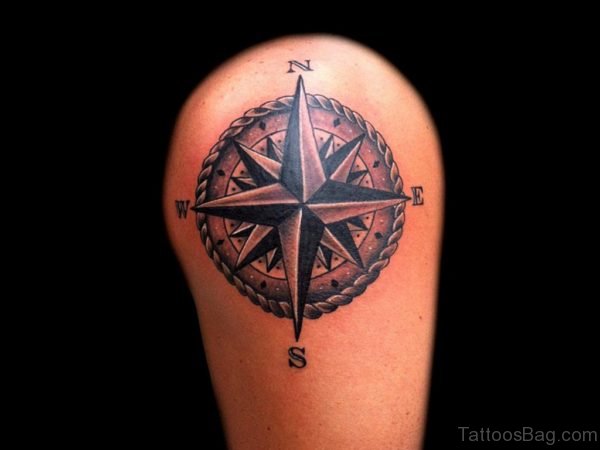 Compass Tattoo On Shoulder For Men